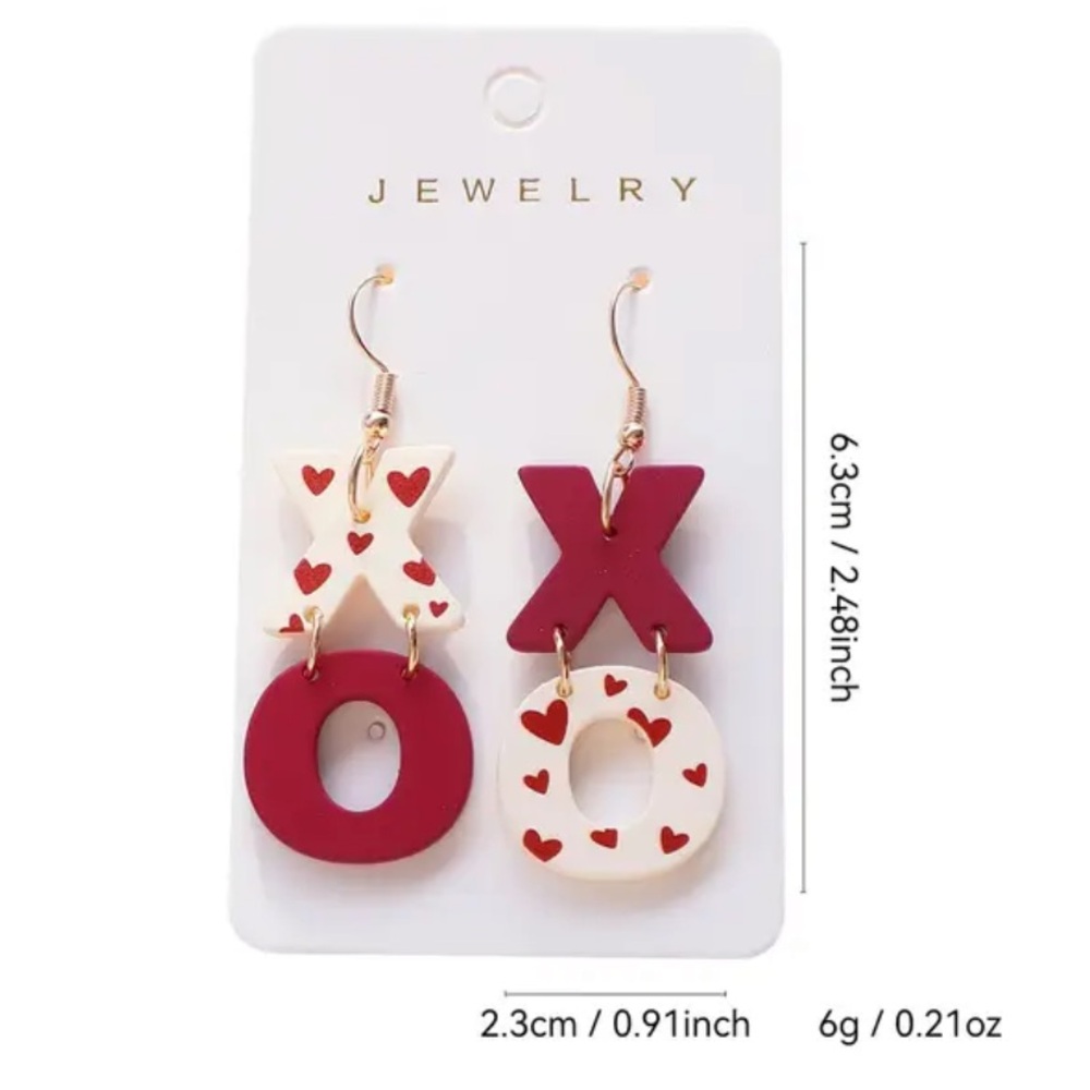 Women’s XO Red & Cream Gold-tone Fishhook Earrings. - Picture 2 of 2